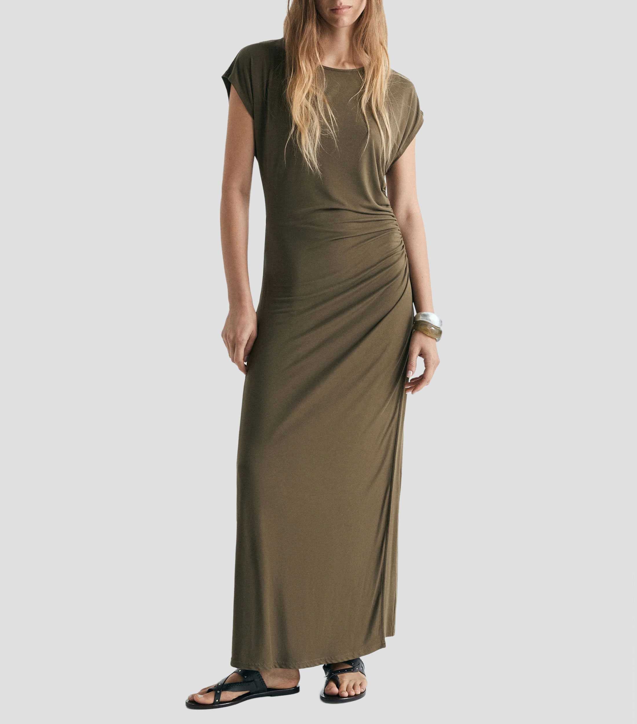 Vestido largo manga corta liso Mujer